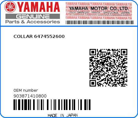 Product image: Yamaha - 903871410800 - COLLAR 6474552600 