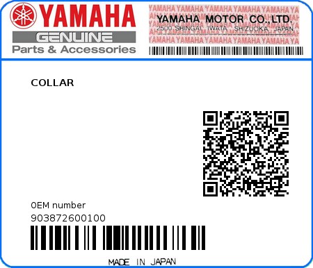 Product image: Yamaha - 903872600100 - COLLAR  0