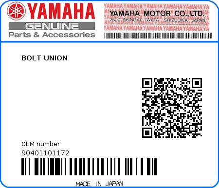 Product image: Yamaha - 90401101172 - BOLT UNION  