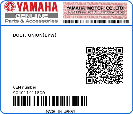 Product image: Yamaha - 904011411800 - BOLT, UNION(1YW)  0