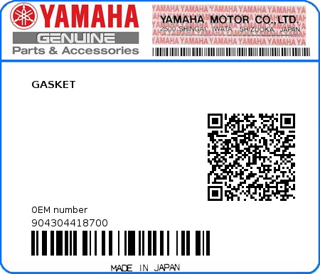Product image: Yamaha - 904304418700 - GASKET  0