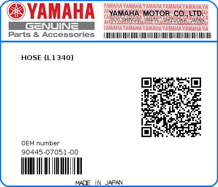 Product image: Yamaha - 90445-07051-00 - HOSE (L1340) 