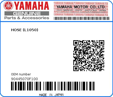 Product image: Yamaha - 90445070F100 - HOSE (L1050)  0