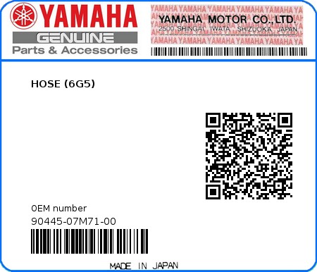 Product image: Yamaha - 90445-07M71-00 - HOSE (6G5) 