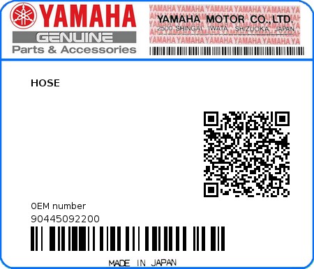 Product image: Yamaha - 90445092200 - HOSE  