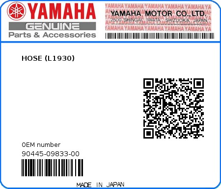Product image: Yamaha - 90445-09833-00 - HOSE (L1930)  0
