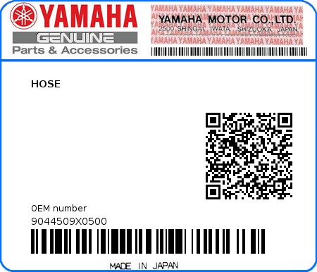 Product image: Yamaha - 9044509X0500 - HOSE 