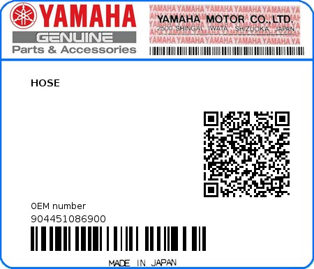 Product image: Yamaha - 904451086900 - HOSE 