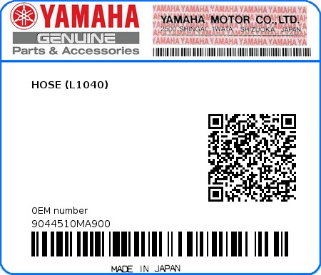 Product image: Yamaha - 9044510MA900 - HOSE (L1040) 