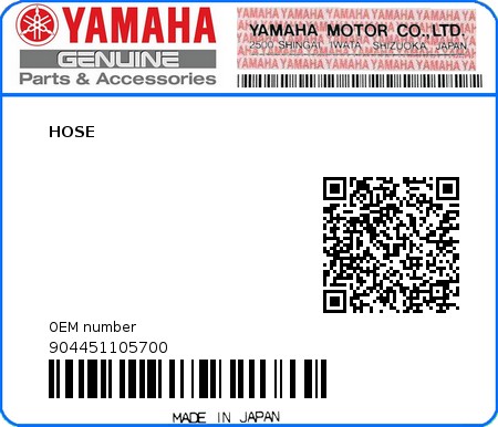 Product image: Yamaha - 904451105700 - HOSE 