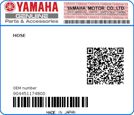 Product image: Yamaha - 904451174800 - HOSE  0