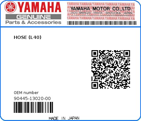 Product image: Yamaha - 90445-13020-00 - HOSE (L40) 