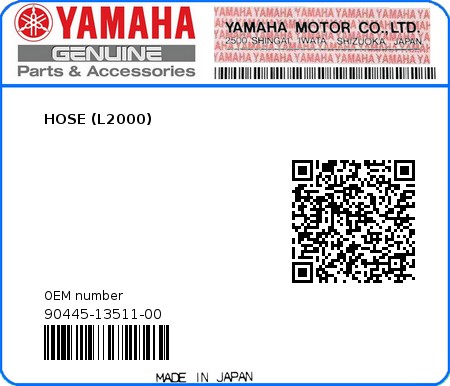 Product image: Yamaha - 90445-13511-00 - HOSE (L2000)  0