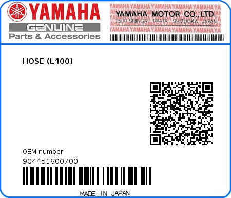 Product image: Yamaha - 904451600700 - HOSE (L400)  0