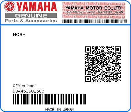 Product image: Yamaha - 904451601500 - HOSE 