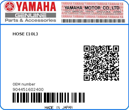 Product image: Yamaha - 904451602400 - HOSE (10L)  0