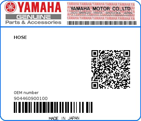 Product image: Yamaha - 904460900100 - HOSE 