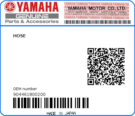 Product image: Yamaha - 904461800200 - HOSE  0