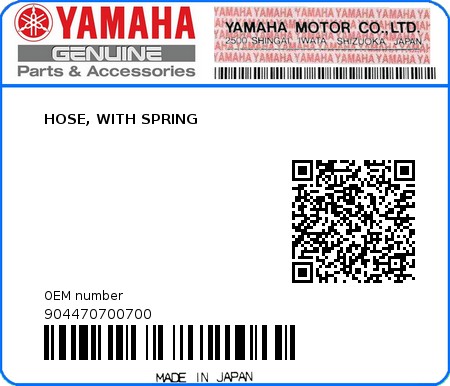 Product image: Yamaha - 904470700700 - HOSE, WITH SPRING  0