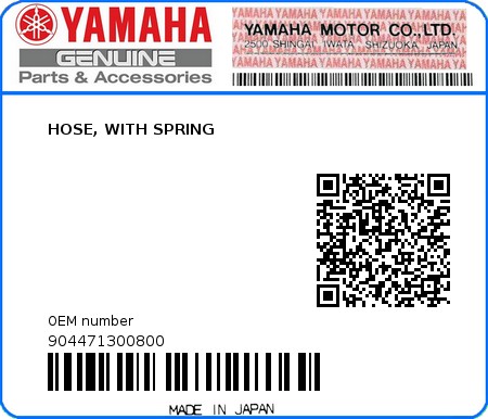 Product image: Yamaha - 904471300800 - HOSE, WITH SPRING 