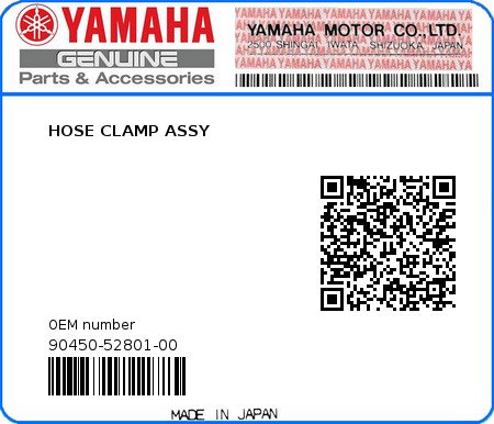 Product image: Yamaha - 90450-52801-00 - HOSE CLAMP ASSY 