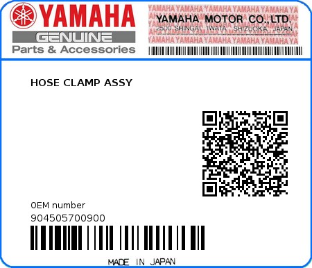 Product image: Yamaha - 904505700900 - HOSE CLAMP ASSY 