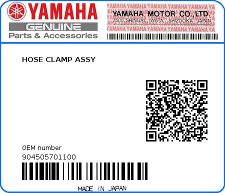 Product image: Yamaha - 904505701100 - HOSE CLAMP ASSY  0