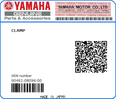 Product image: Yamaha - 90462-08096-00 - CLAMP  0