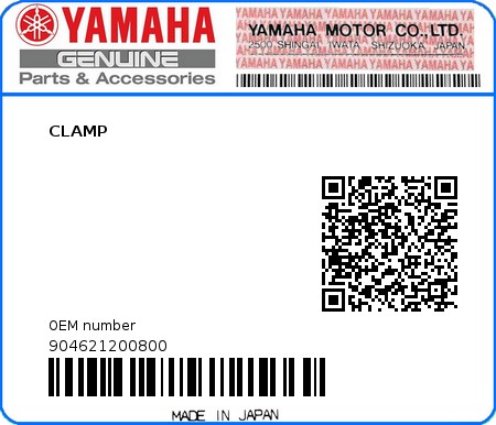 Product image: Yamaha - 904621200800 - CLAMP  0