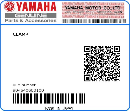 Product image: Yamaha - 904640600100 - CLAMP 