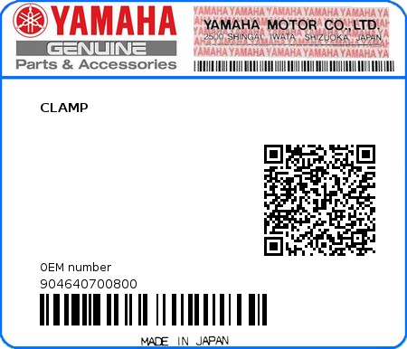 Product image: Yamaha - 904640700800 - CLAMP 