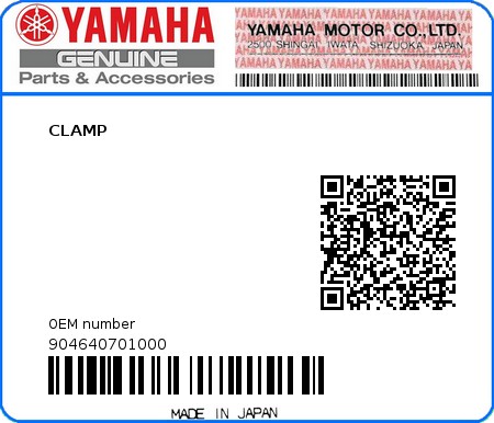 Product image: Yamaha - 904640701000 - CLAMP 