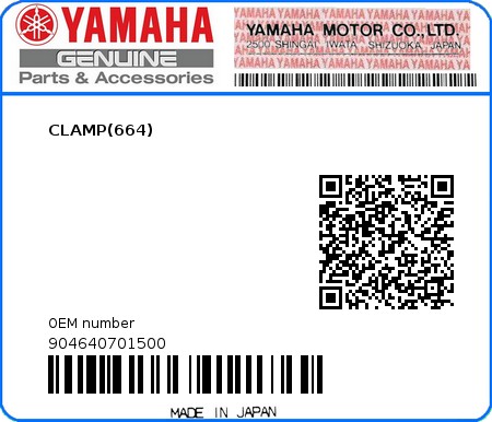 Product image: Yamaha - 904640701500 - CLAMP(664) 