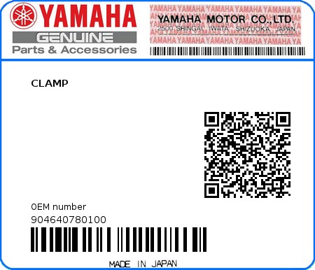 Product image: Yamaha - 904640780100 - CLAMP 