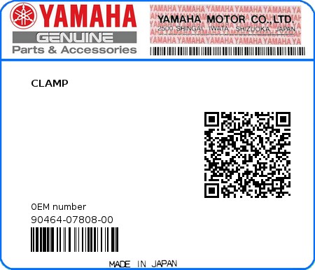 Product image: Yamaha - 90464-07808-00 - CLAMP 