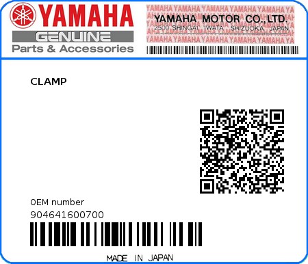 Product image: Yamaha - 904641600700 - CLAMP 