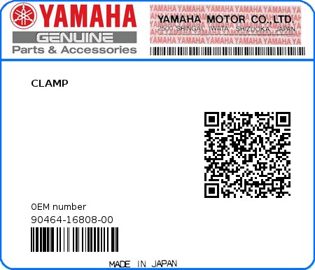 Product image: Yamaha - 90464-16808-00 - CLAMP 