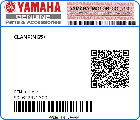 Product image: Yamaha - 904642922300 - CLAMP(MG5)  0