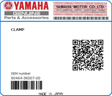 Product image: Yamaha - 90464-36007-00 - CLAMP 