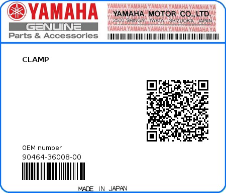 Product image: Yamaha - 90464-36008-00 - CLAMP 