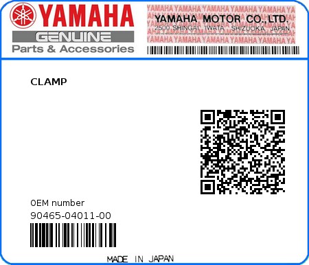 Product image: Yamaha - 90465-04011-00 - CLAMP  0