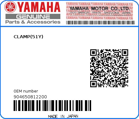 Product image: Yamaha - 904650812200 - CLAMP(51Y) 