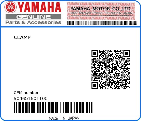 Product image: Yamaha - 904651601100 - CLAMP 