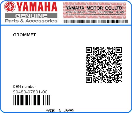 Product image: Yamaha - 90480-07801-00 - GROMMET  0