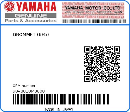 Product image: Yamaha - 9048010M3600 - GROMMET (6E5) 