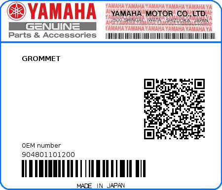 Product image: Yamaha - 904801101200 - GROMMET 