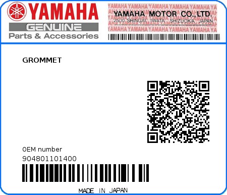 Product image: Yamaha - 904801101400 - GROMMET 