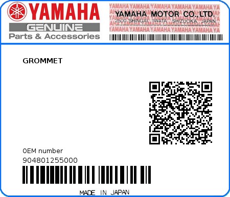 Product image: Yamaha - 904801255000 - GROMMET  