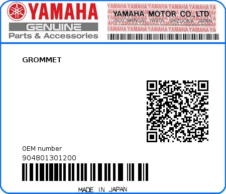 Product image: Yamaha - 904801301200 - GROMMET 