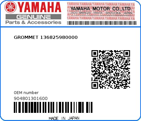 Product image: Yamaha - 904801301600 - GROMMET 136825980000  0